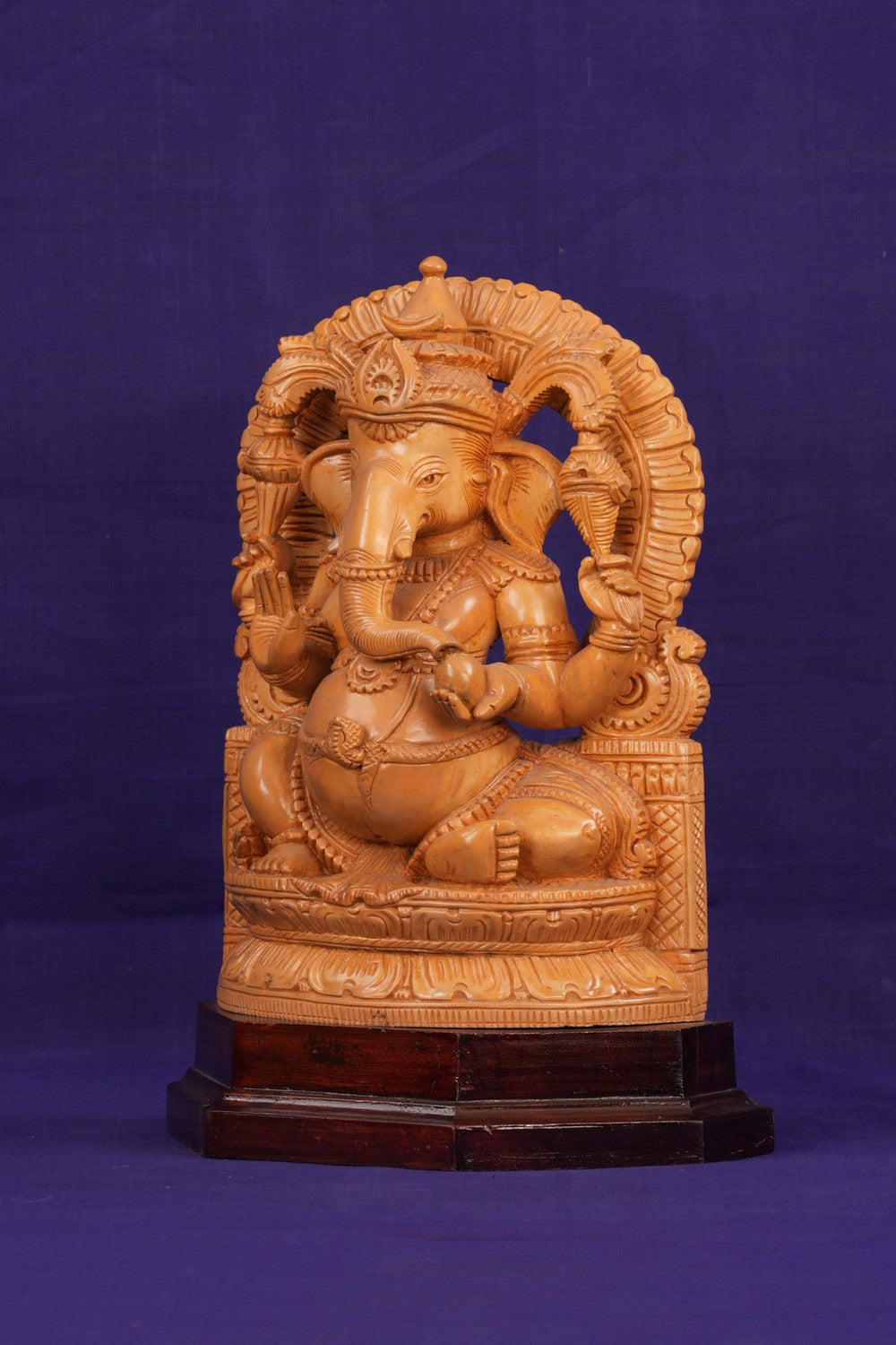 Image of Ganesha Bhagwan Murti Sitting with Moshak on Lotus Flower Base Idol.